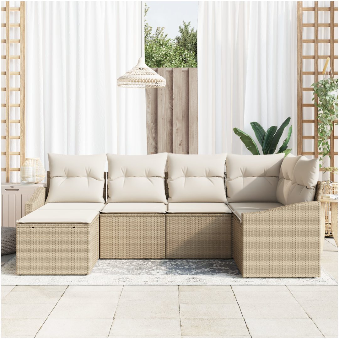 6-delars trädgårdsset med kuddar i beige poly-rattan vidaXL 233.5 x 123.5 x 85 cm – bild 3