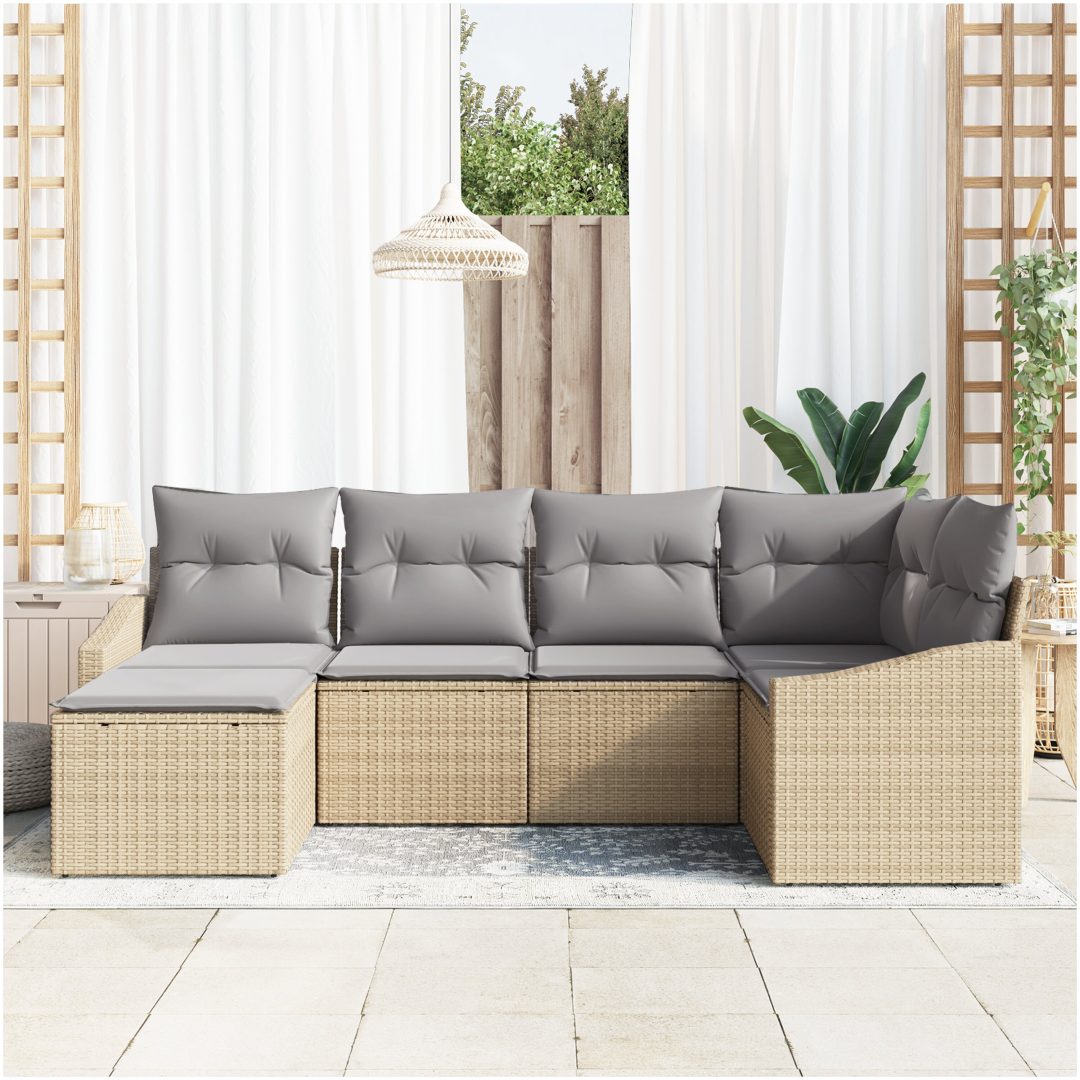 6-delars trädgårdsset med kuddar i beige polyrotting vidaXL 233.5 x 123.5 x 85 cm – bild 3