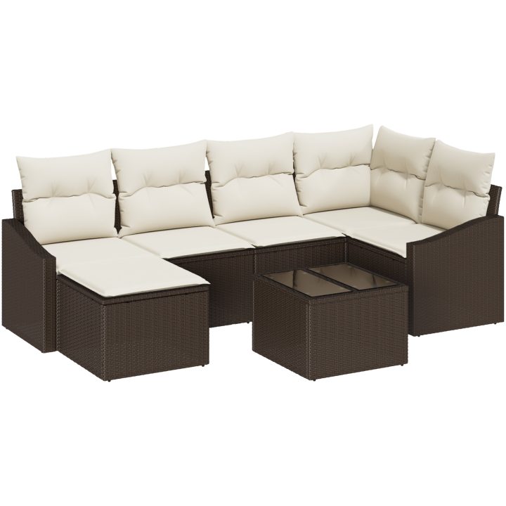 6-delars trädgårdsset med kuddar i grå poly-rattan vidaXL 55 x 55 x 37 cm – bild 2