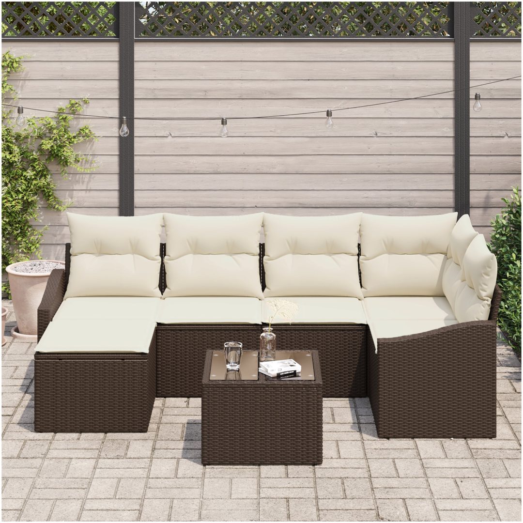 6-delars trädgårdsset med kuddar i grå poly-rattan vidaXL 55 x 55 x 37 cm – bild 3