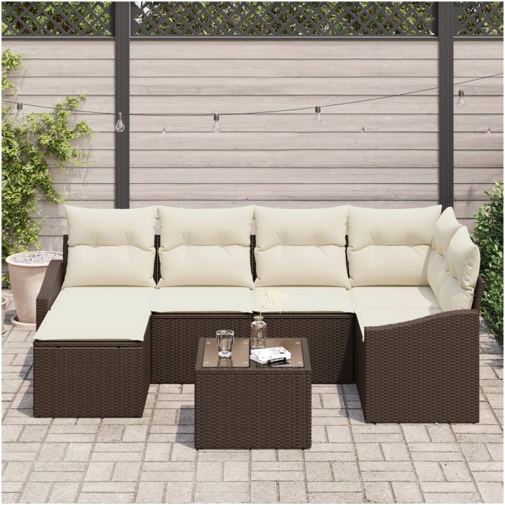 6-delars trädgårdsset med kuddar i grå poly-rattan vidaXL 55 x 55 x 37 cm – bild 3