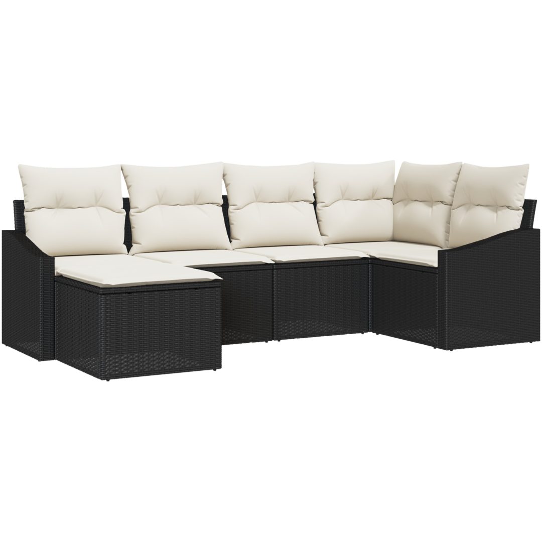 6-delars trädgårdsset med kuddar i svart poly rattan vidaXL 233.5 x 123.5 x 85 cm – bild 2