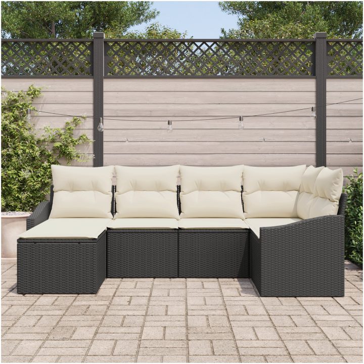 6-delars trädgårdsset med kuddar i svart poly rattan vidaXL 233.5 x 123.5 x 85 cm – bild 3