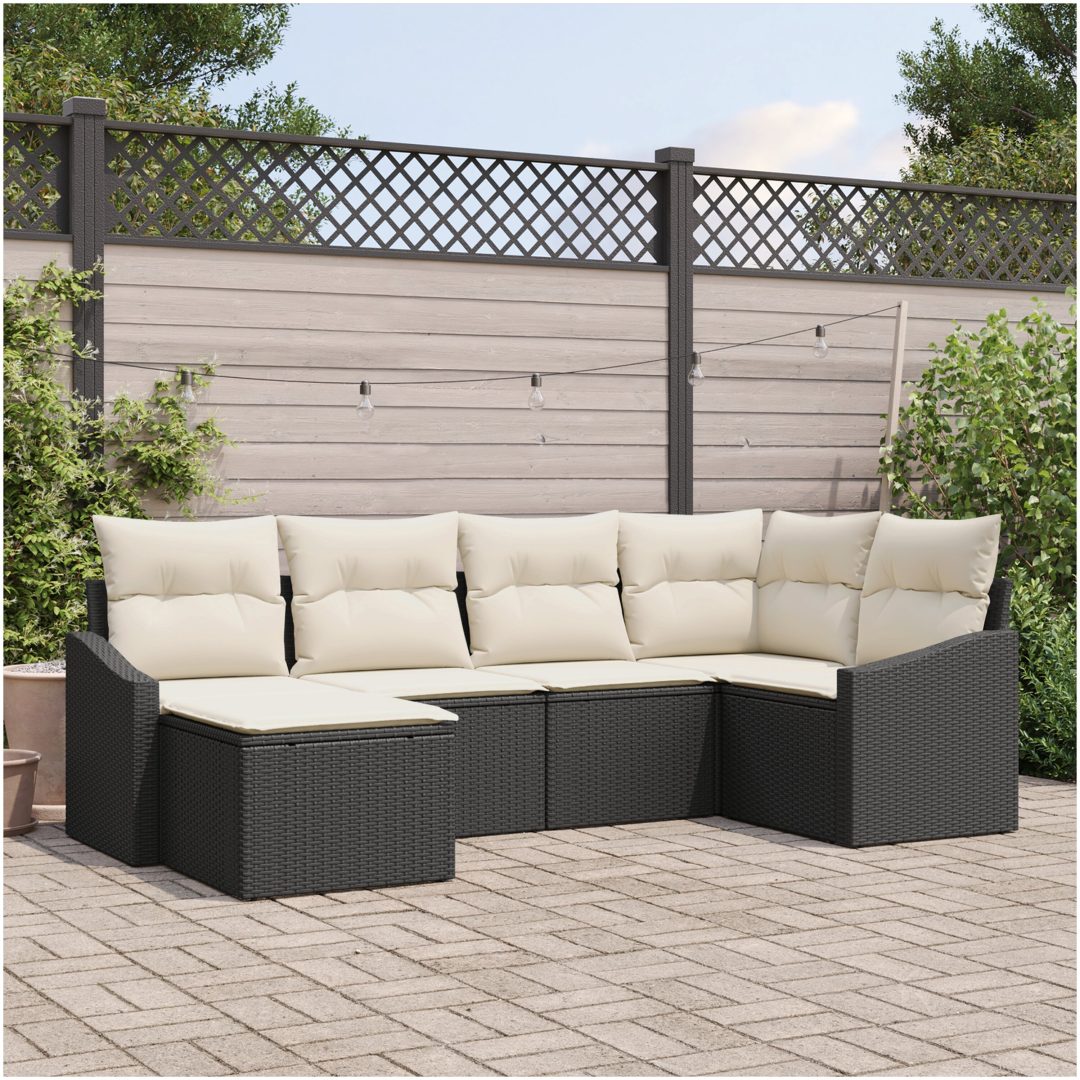 6-delars trädgårdsset med kuddar i svart poly rattan vidaXL 233.5 x 123.5 x 85 cm