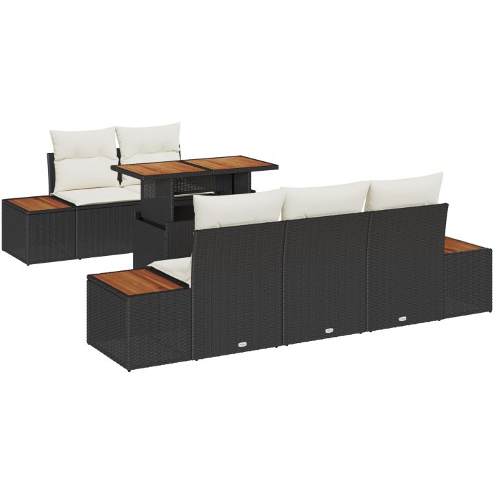 6-delars trädgårdsset med kuddar, svart poly-rattan och akacia vidaXL 100 x 55 x 73 cm – bild 2