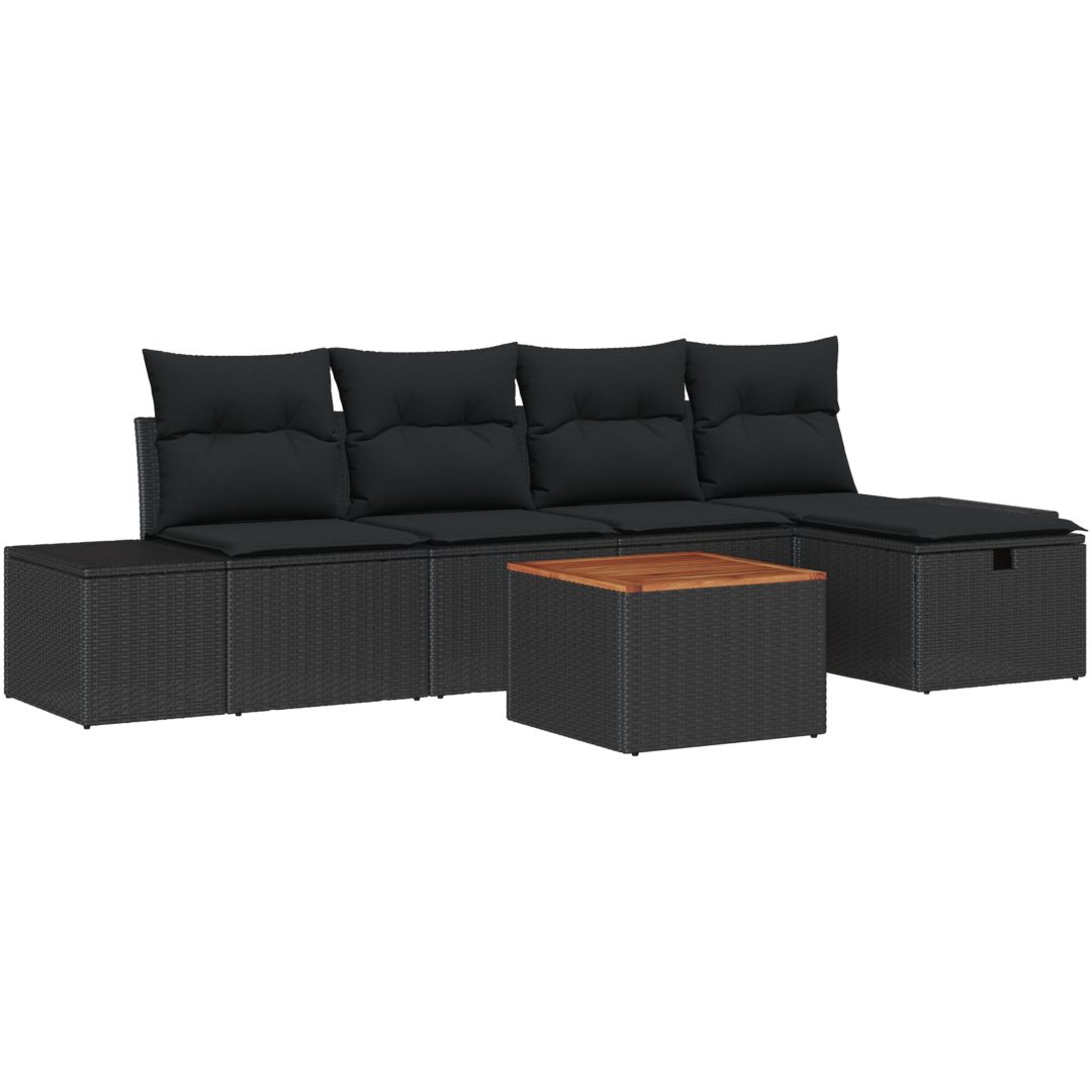 6-delars Trädgårdssofa Set med Kuddar Svart Poly Rattan vidaXL 55 x 55 x 37 cm – bild 2
