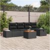 6-delars Trädgårdssofa Set med Kuddar Svart Poly Rattan vidaXL 55 x 55 x 37 cm – miniatyr 1
