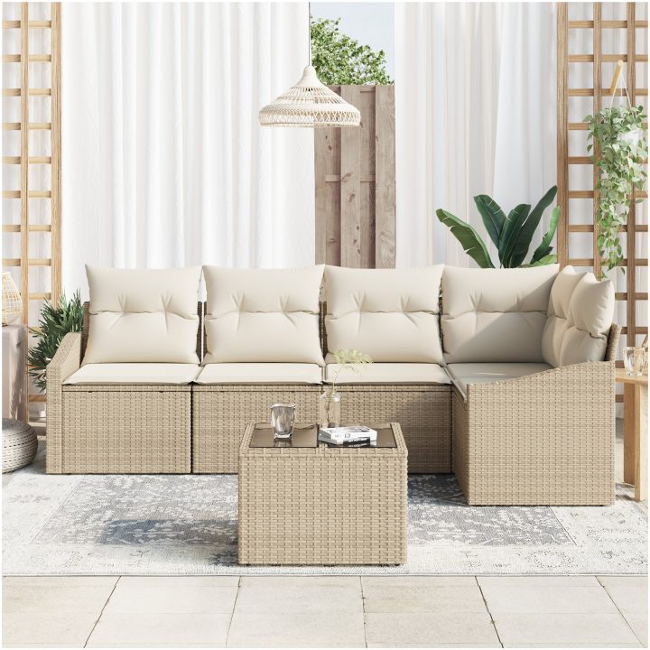 6 Delars Trädgårdssoff-set med Kuddar Brun Poly Rattan vidaXL 233.5 x 123.5 x 85 cm – bild 3
