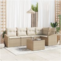 6 Delars Trädgårdssoff-set med Kuddar Brun Poly Rattan vidaXL