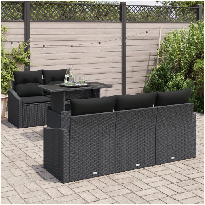 6 Delars Trädgårdssoffa med Kuddar Svart Poly Rattan vidaXL 100 x 55 x 73 cm – bild 3