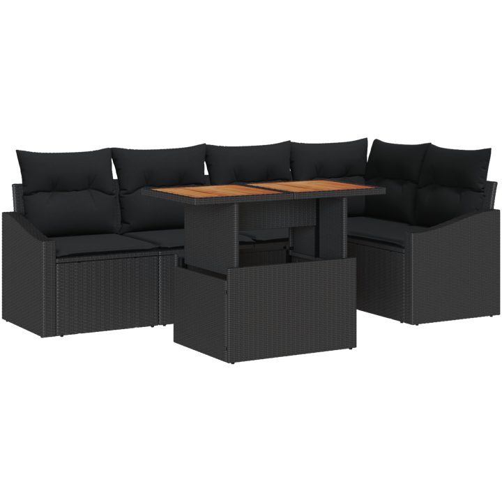 6-delars trädgårdssoffa med kuddar, svart poly rattan vidaXL 100 x 55 x 73 cm – bild 2