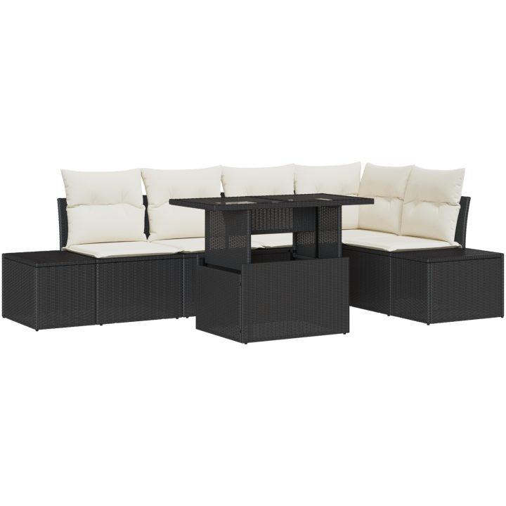 6-delars Trädgårdssoffa med Kuddar Svart Poly Rattan vidaXL 100 x 55 x 73 cm – bild 2