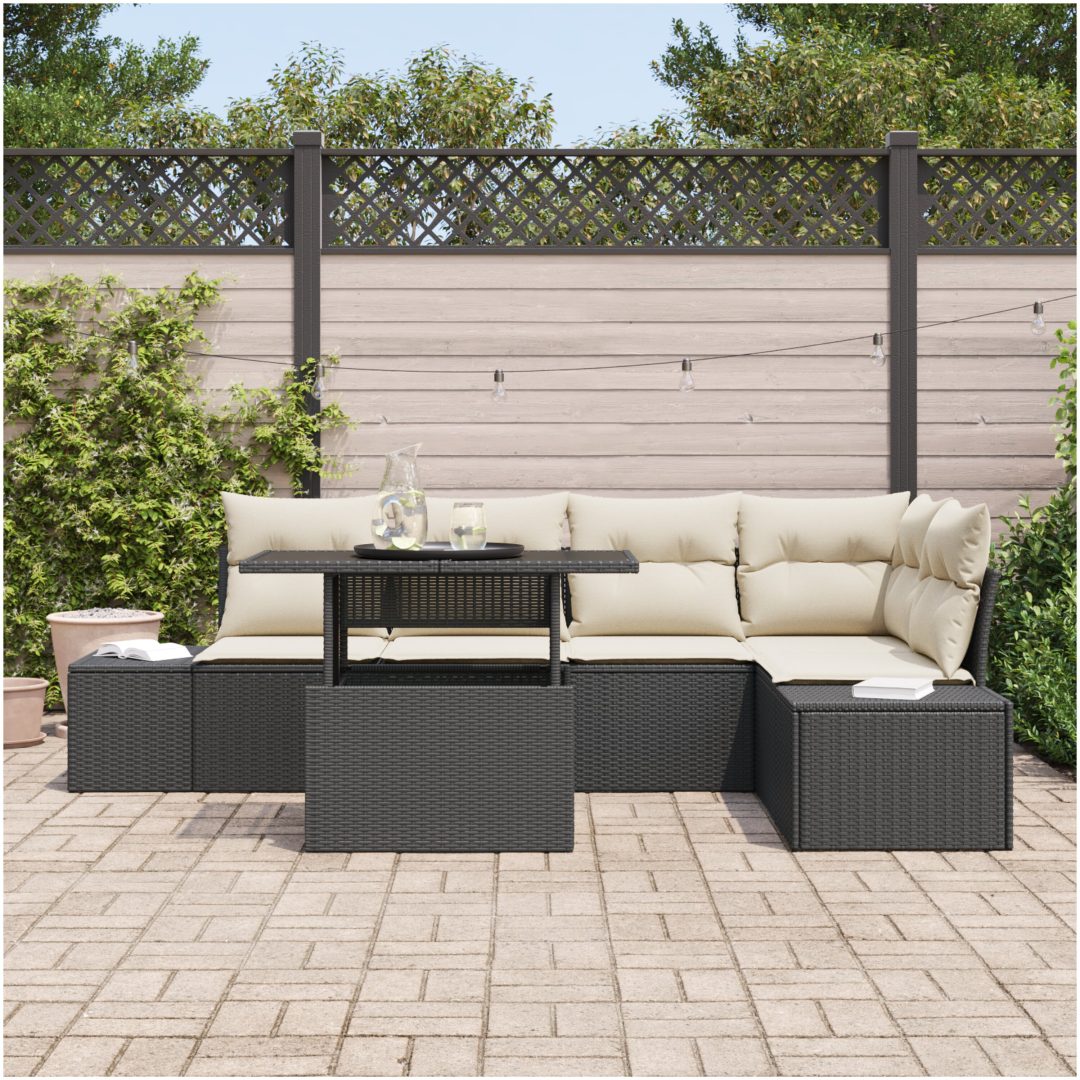6-delars Trädgårdssoffa med Kuddar Svart Poly Rattan vidaXL 100 x 55 x 73 cm – bild 3