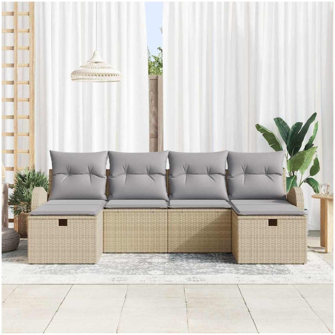6-delars Trädgårdssoffa Set med Kuddar Beige Poly Rattan vidaXL 234 x 117 x 85 cm – bild 3