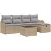6 Delars Trädgårdssoffa Set med Kuddar Beige Poly Rattan vidaXL Stor – miniatyr 2