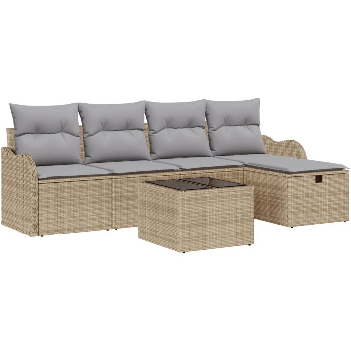 6 Delars Trädgårdssoffa Set med Kuddar Beige Poly Rattan vidaXL Stor – bild 2