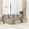 6 Delars Trädgårdssoffa Set med Kuddar Beige Poly Rattan vidaXL Stor – miniatyr 1