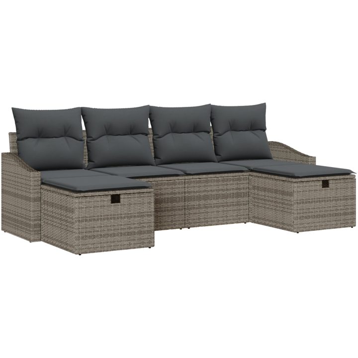 6-delars trädgårdssoffa set med kuddar i grå poly rattan vidaXL 55 x 62 x 69 cm – bild 2