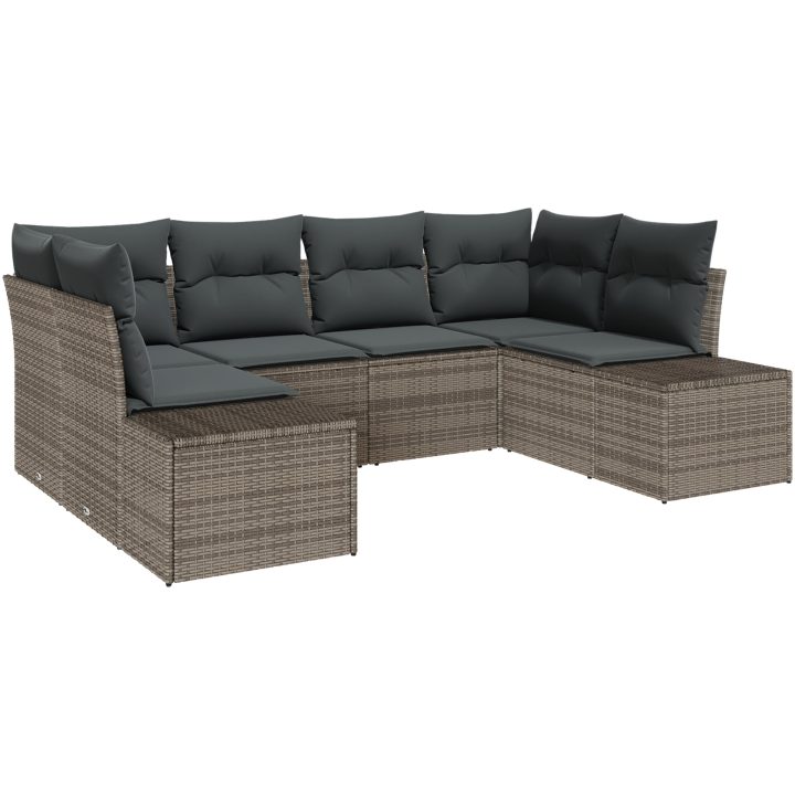 6 Delars Trädgårdssoffan med Kuddar Grå Polyrotting vidaXL 234 x 154 x 85 cm – bild 2