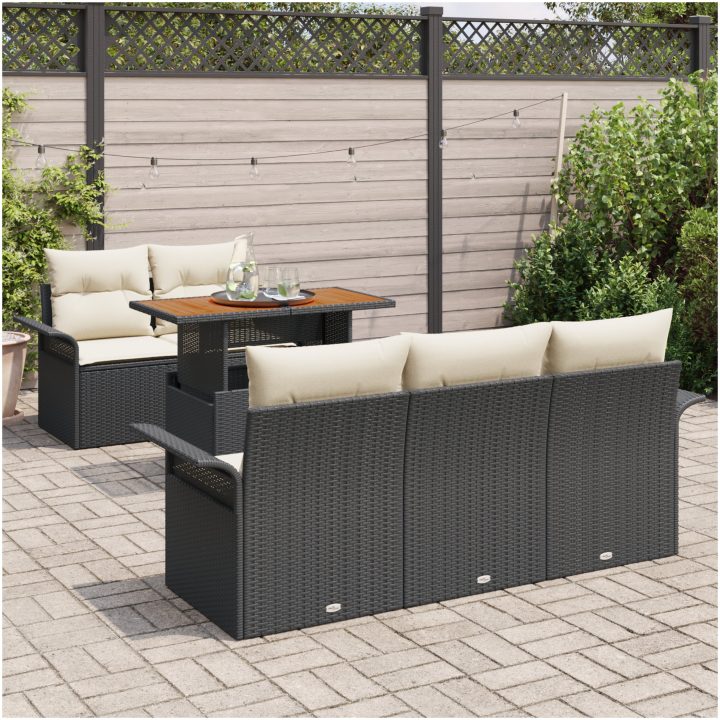 6 Delars Trädgårdssoffan med Kuddar - Svart Poly Rattan Akacia vidaXL 100 x 55 x 73 cm – bild 3