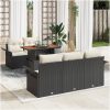 6 Delars Trädgårdssoffan med Kuddar - Svart Poly Rattan Akacia vidaXL 100 x 55 x 73 cm – miniatyr 1