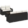 6-delars trädgårdssoffaset med kuddar svart poly rattan vidaXL Medium – miniatyr 2