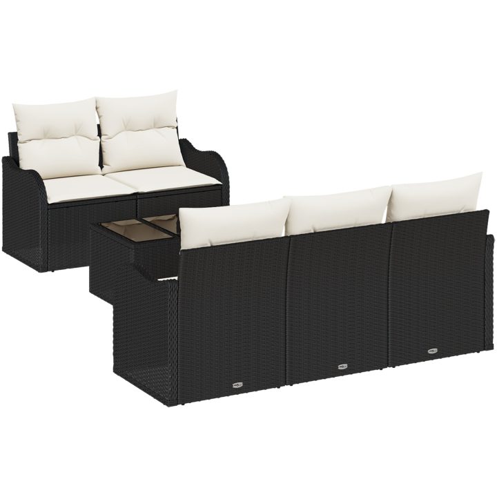6-delars trädgårdssoffaset med kuddar svart poly rattan vidaXL Medium – bild 2