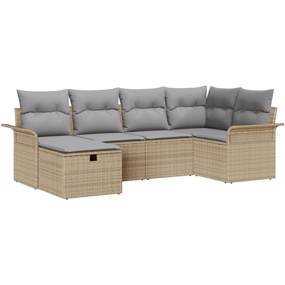 6-delars trädgårdssoffasett med kuddar beige poly rattan vidaXL 242.5 x 132.5 x 85 cm – bild 2