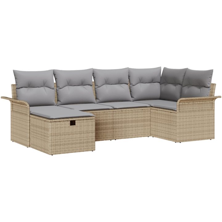 6-delars trädgårdssoffasett med kuddar beige poly rattan vidaXL 242.5 x 132.5 x 85 cm – bild 2