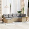 6-delars trädgårdssoffasett med kuddar beige poly rattan vidaXL 242.5 x 132.5 x 85 cm – miniatyr 1