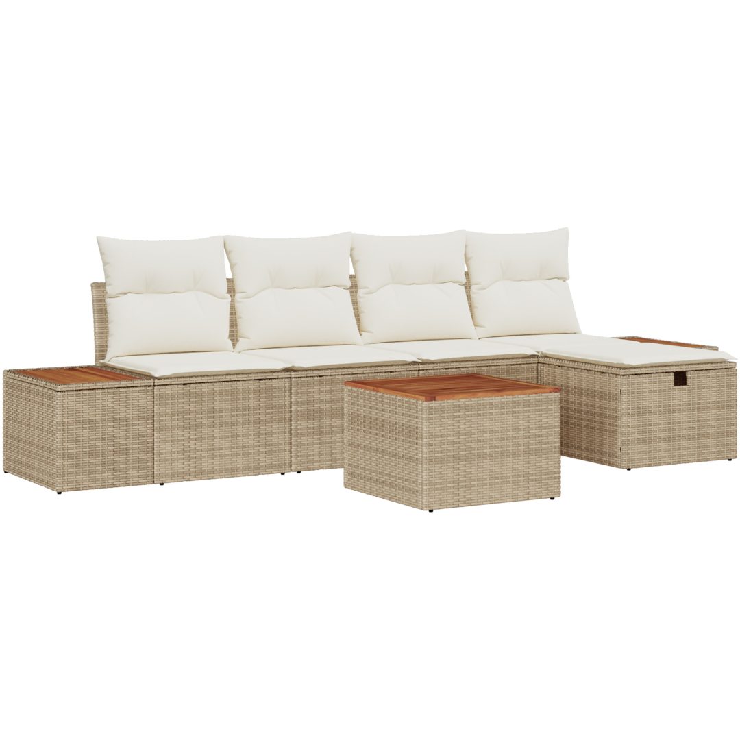 6-delars trädgårdssoffgrupp med beige kuddar i poly rattan vidaXL 55 x 55 x 37 cm – bild 2