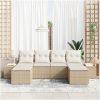 6-delars Trädgårdssoffgrupp med kuddar Beige Poly Rattan vidaXL 294 x 117 x 69 cm – miniatyr 3