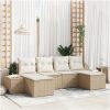 6-delars Trädgårdssoffgrupp med kuddar Beige Poly Rattan vidaXL 294 x 117 x 69 cm – miniatyr 1