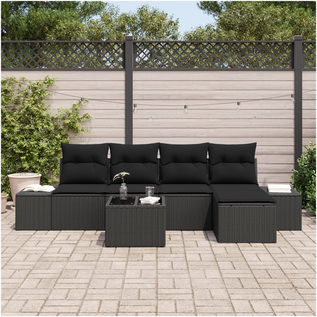 6-delars trädgårdssoffgrupp med kuddar, beige poly rattan. vidaXL 55 x 55 x 37 cm – bild 3