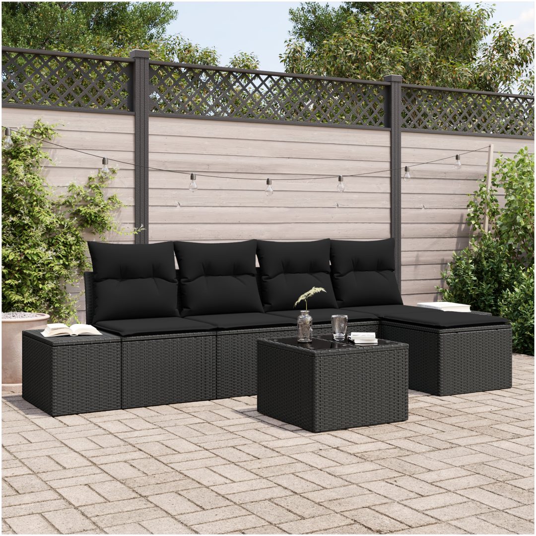 6-delars trädgårdssoffgrupp med kuddar, beige poly rattan. vidaXL 55 x 55 x 37 cm