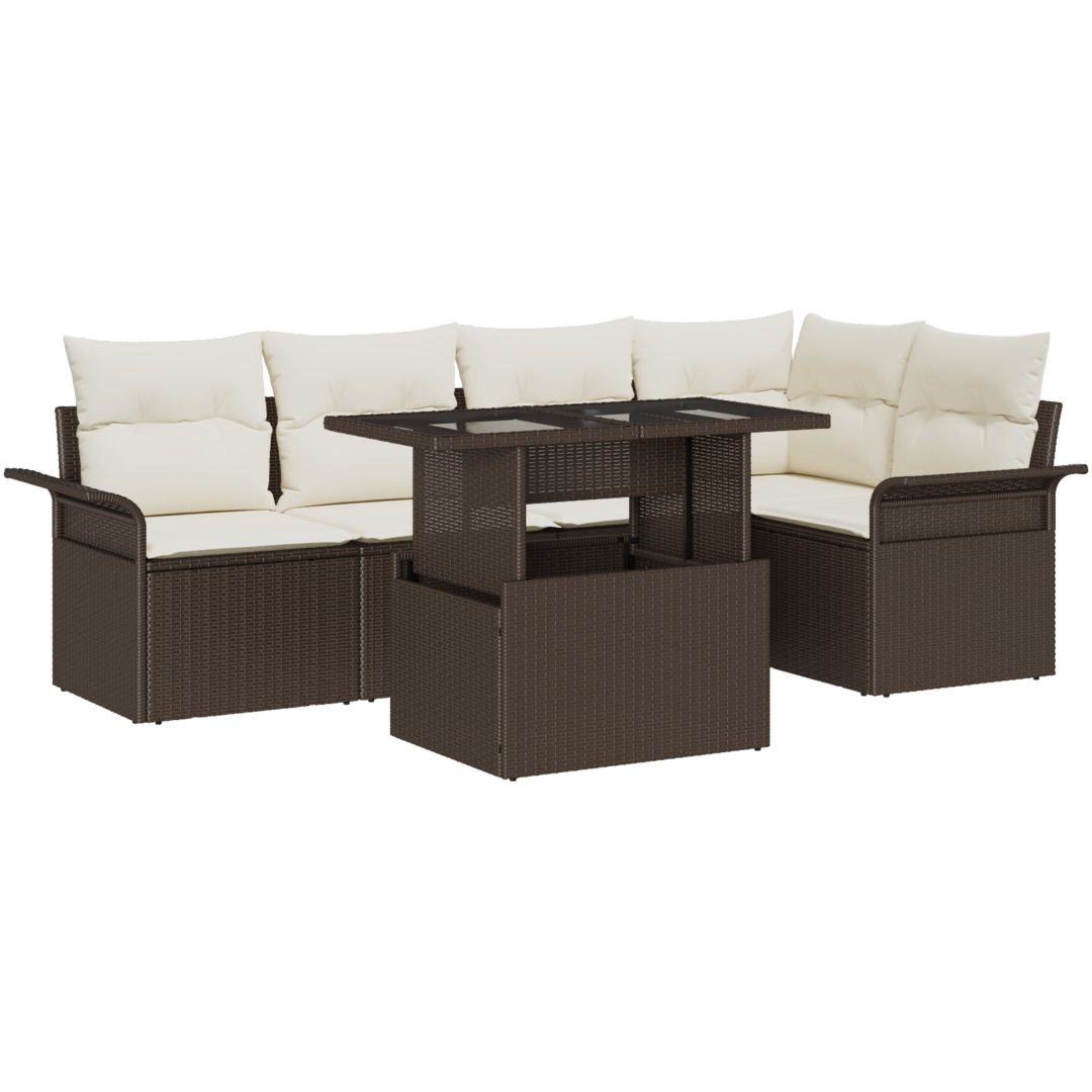 6-delars trädgårdssoffgrupp med kuddar, brun poly rattan vidaXL 100 x 55 x 73 cm – bild 2