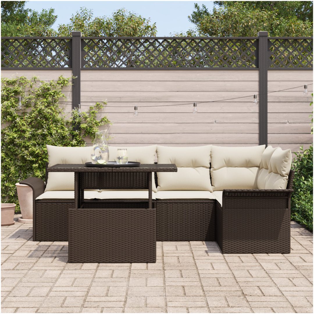 6-delars trädgårdssoffgrupp med kuddar, brun poly rattan vidaXL 100 x 55 x 73 cm – bild 3