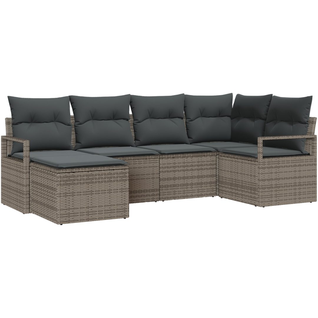 6-delars Trädgårdssoffgrupp med kuddar Grå Poly Rattan vidaXL Stor – bild 2
