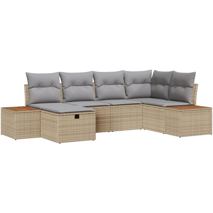 6 Delars Trädgårdssoffgrupp med kuddar i beige poly rattan vidaXL 264 x 154 x 85 cm – bild 2