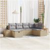 6 Delars Trädgårdssoffgrupp med kuddar i beige poly rattan vidaXL 264 x 154 x 85 cm – miniatyr 1