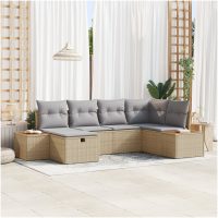6 Delars Trädgårdssoffgrupp med kuddar i beige poly rattan vidaXL