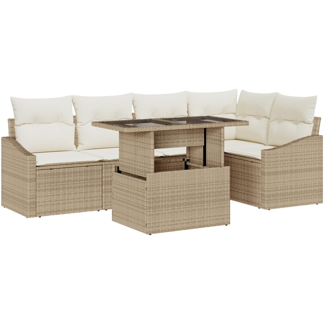 6 Delars Trädgårdssoffset med Kuddar Beige Poly Rattan vidaXL 100 x 55 x 73 cm – bild 2