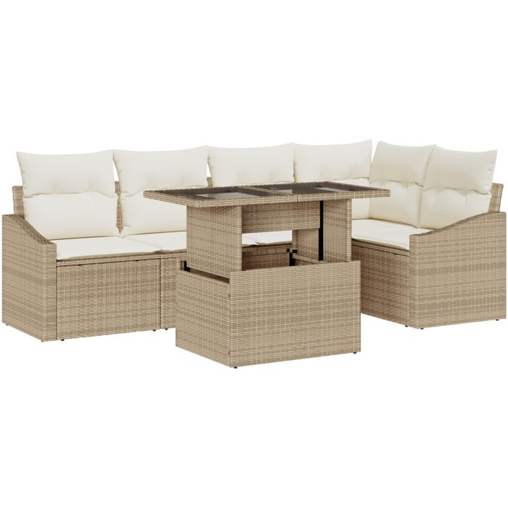 6 Delars Trädgårdssoffset med Kuddar Beige Poly Rattan vidaXL 100 x 55 x 73 cm – bild 2