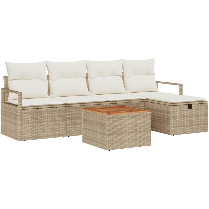 6-delars Trädgårdssoffset med Kuddar Beige Poly Rattan vidaXL Stor – bild 2