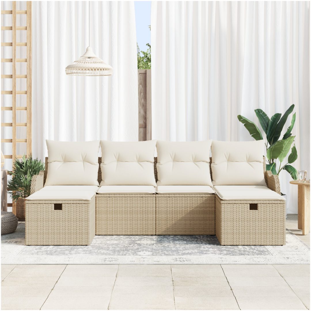 6-delars trädgårdssoffset med kuddar beige poly rotting vidaXL Medium – bild 3