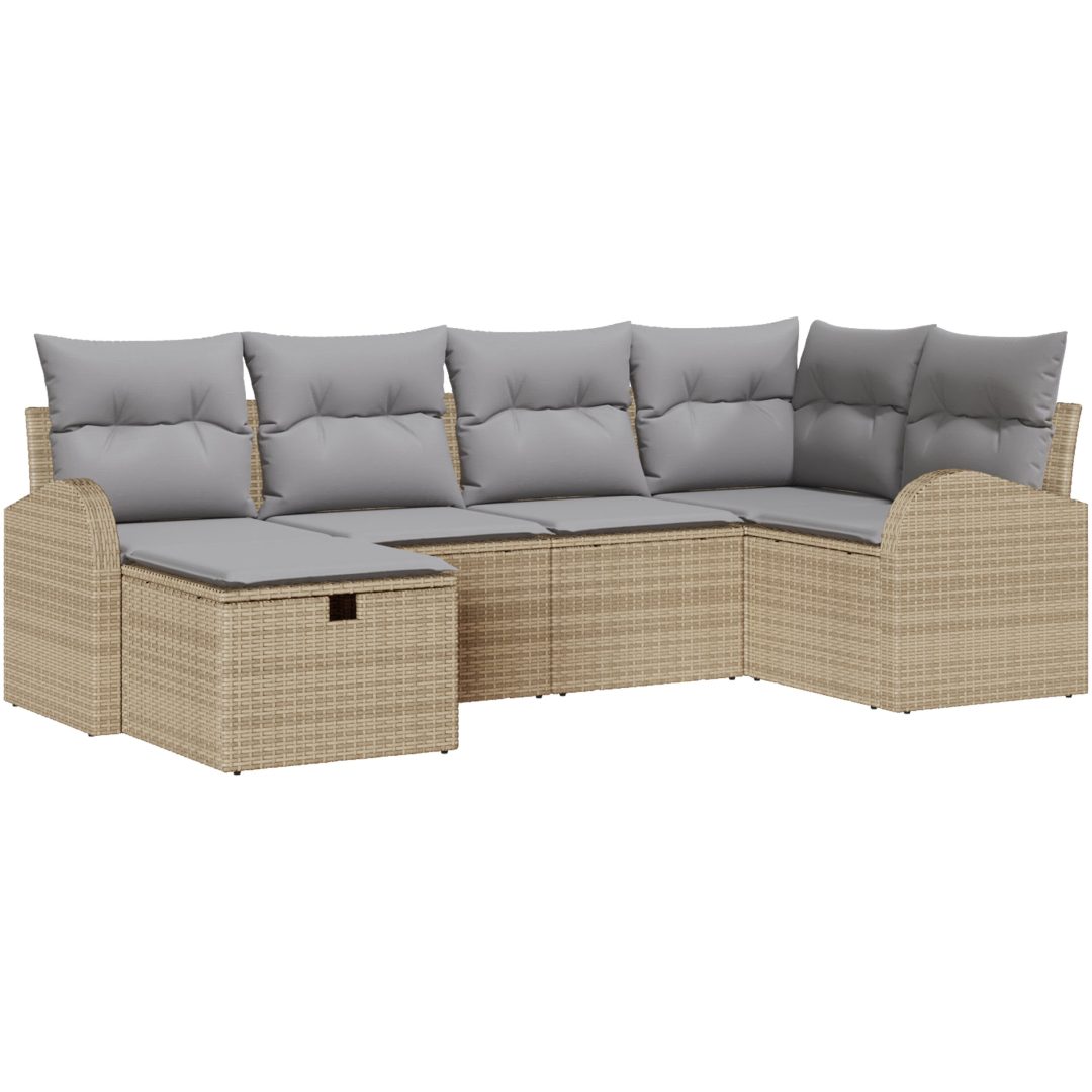 6-delars Trädgårdssoffset med Kuddar Beige Polyrotting vidaXL 234 x 124 x 85 cm – bild 2
