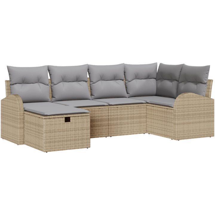 6-delars Trädgårdssoffset med Kuddar Beige Polyrotting vidaXL 234 x 124 x 85 cm – bild 2