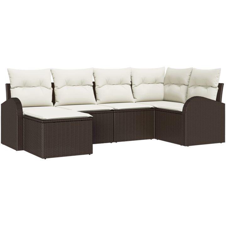 6-delars Trädgårdssoffset med kuddar Brun Poly Rattan vidaXL 234 x 124 x 85 cm – bild 2