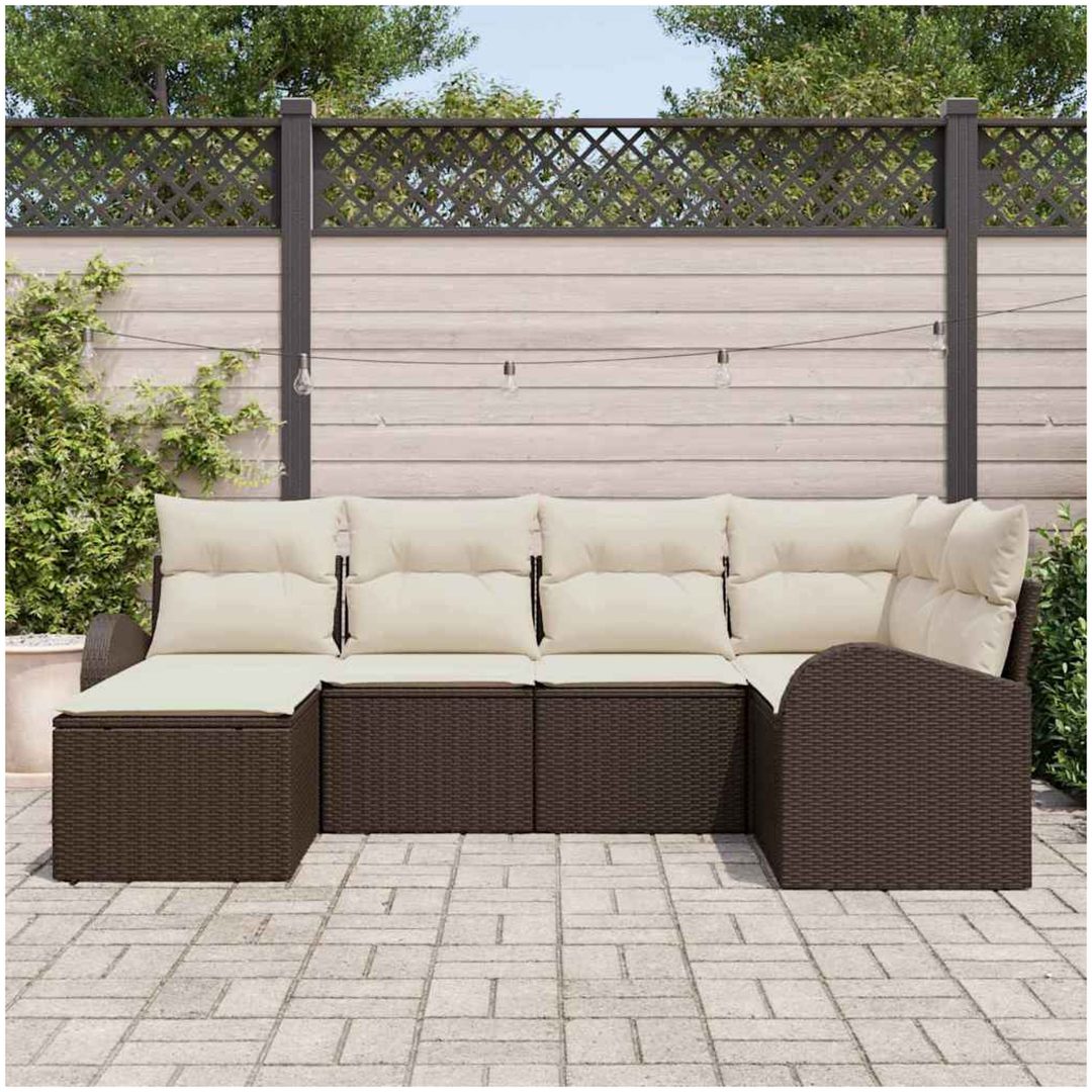 6-delars Trädgårdssoffset med kuddar Brun Poly Rattan vidaXL 234 x 124 x 85 cm – bild 3
