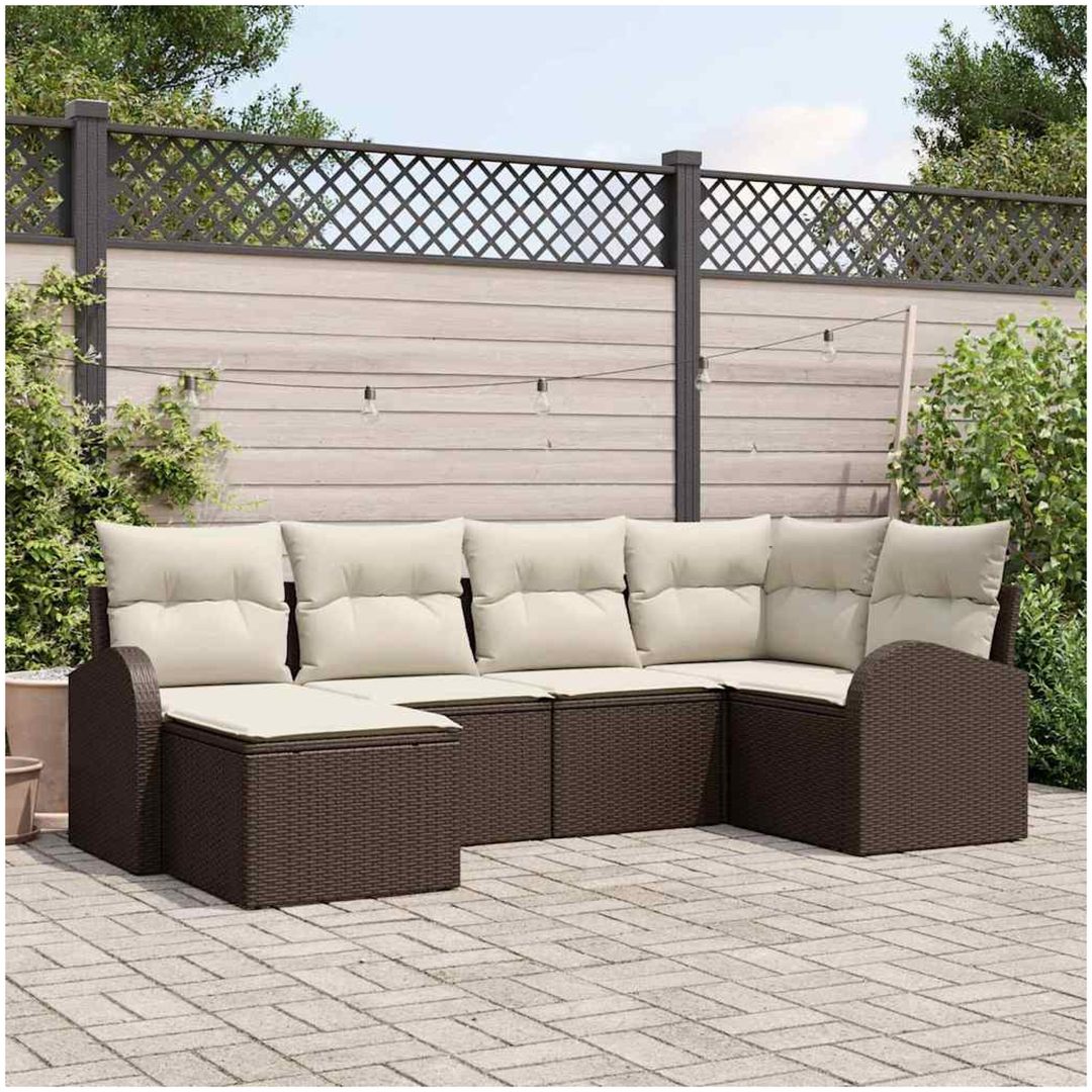 6-delars Trädgårdssoffset med kuddar Brun Poly Rattan vidaXL 234 x 124 x 85 cm